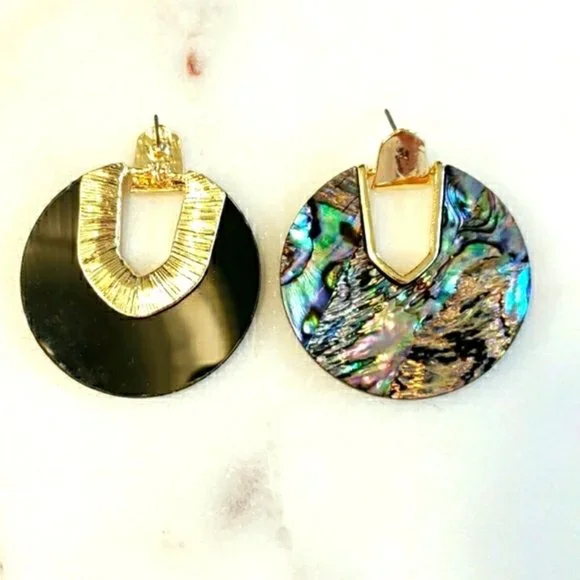 New Anthro Green and Golden Round Resin Earrings - Picture 4 of 4